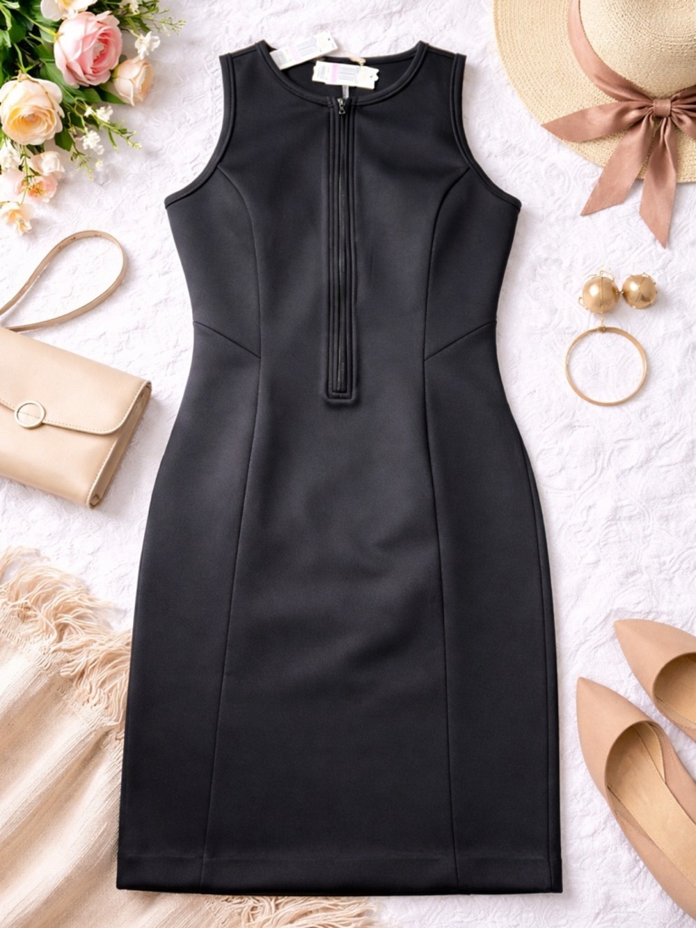 Michael Kors Black Sleeveless Sheath Dress Zip Front Size 6 NWT